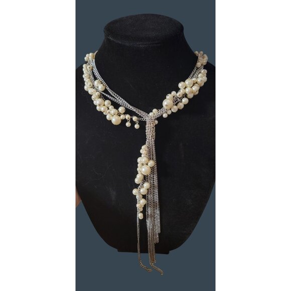 Pearl & Silver Necklace With Tassel Detail - Picture 3 of 5